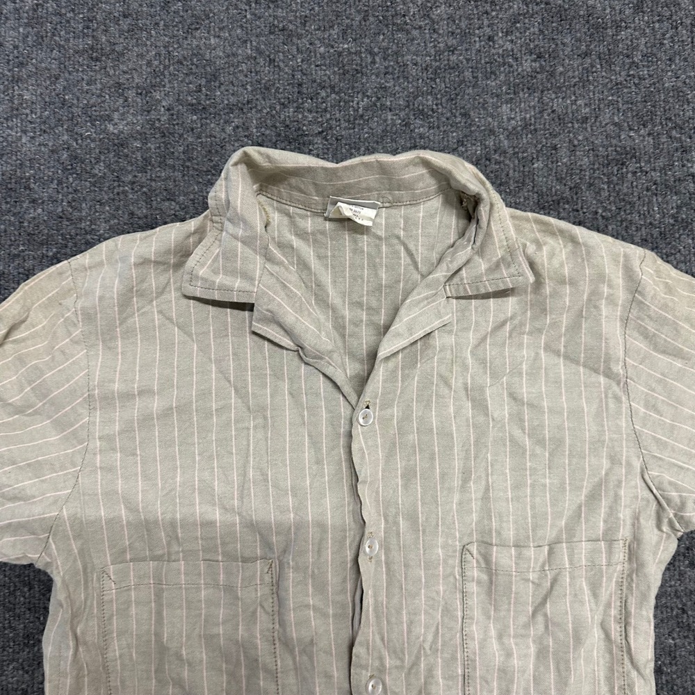 Bill Blass Button Down Shirt Mens Size Small Beige Striped Camp Collar USA Made
